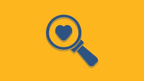 Blue Search Heart Love Icon Isolated Orange Background Magnifying Glass — Stock video