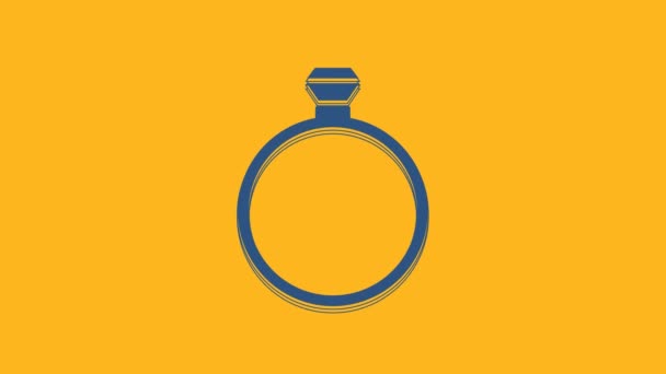Blue Diamond Engagement Ring Icon Isolated Orange Background Video Motion — Vídeo de stock