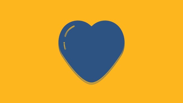 Blue Heart Icon Isolated Orange Background Romantic Symbol Linked Join — Vídeo de Stock