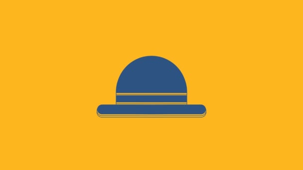 Blue Clown Hat Icon Isolated Orange Background Bowler Hat Video — Vídeo de Stock