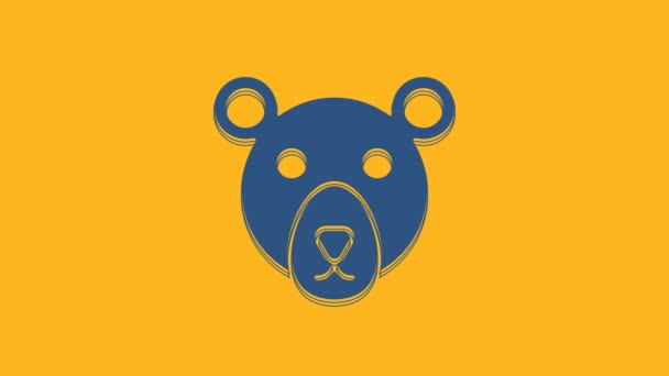 Ícone Cabeça Urso Azul Isolado Fundo Laranja Animação Gráfica Movimento — Vídeo de Stock