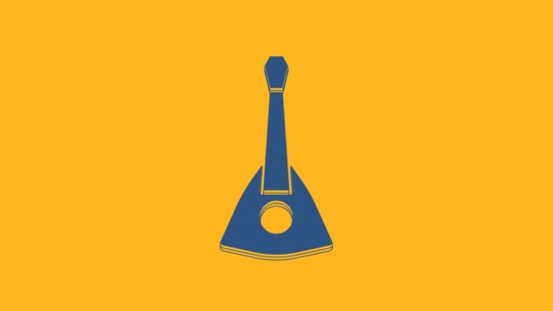 Blue Musical Instrument Balalaika Icon Isolated Orange Background Video Motion — Stok video