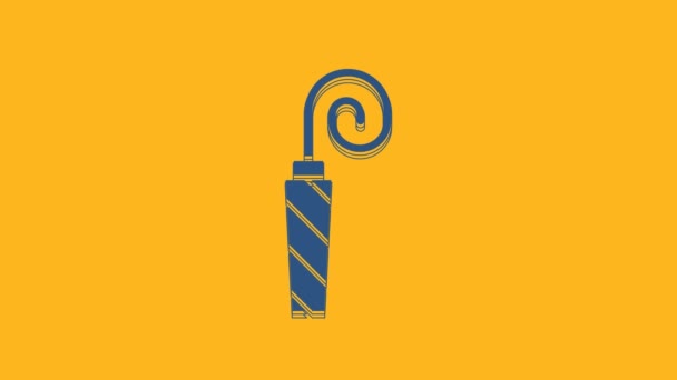 Ікона Blue Birthday Party Horn Ізольована Помаранчевому Тлі Відеографічна Анімація — стокове відео