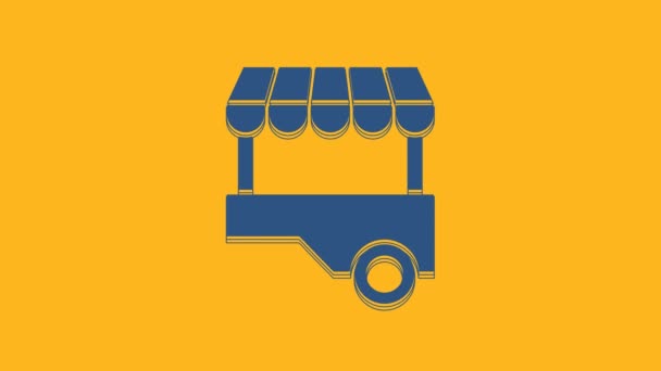 Blue Fast Street Food Cart Awning Icon Isolated Orange Background — ストック動画