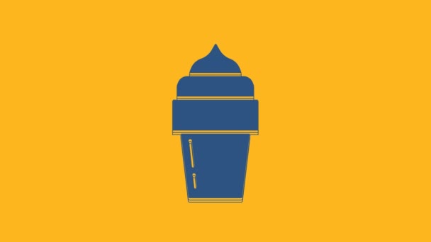 Pictograma Blue Ice Cream Izolată Fundal Portocaliu Simbolul Dulce Animație — Videoclip de stoc