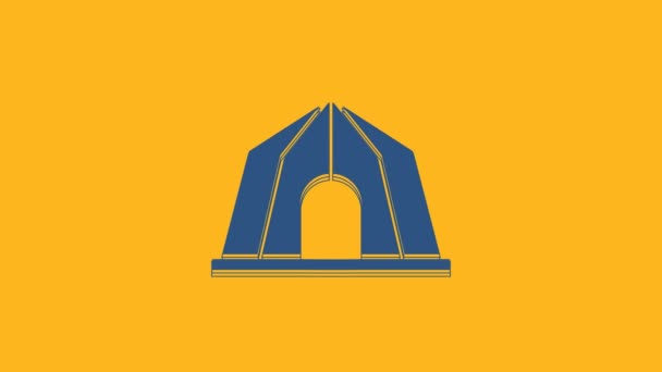 Ikona Namiotu Blue Circus Odizolowana Pomarańczowym Tle Namiot Kempingowy Wesołe — Wideo stockowe