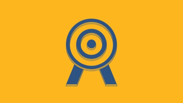 Μπλε Target Εικονίδιο Απομονώνονται Πορτοκαλί Φόντο Πινακίδα Βέλους Εικονίδιο Πίνακα — Αρχείο Βίντεο