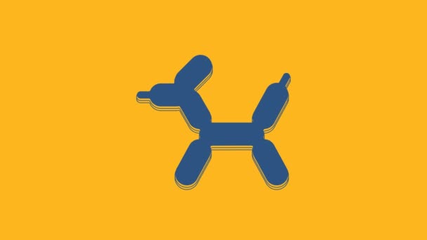 オレンジ色の背景に隔離された青い風船犬のアイコン 4Kビデオモーショングラフィックアニメーション — ストック動画