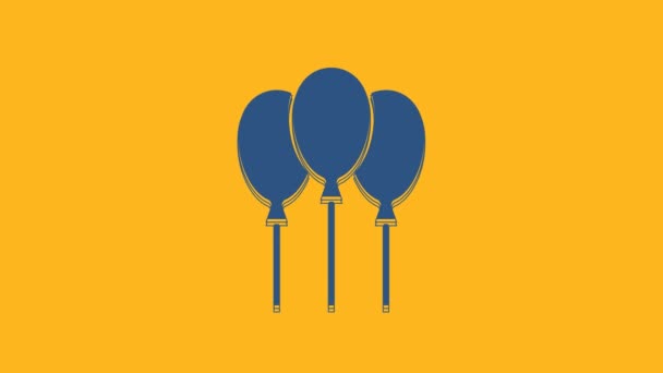 Blue Balloons Ribbon Icon Isolated Orange Background Video Motion Graphic — Stok Video