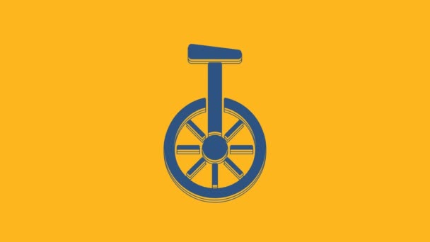 Blå Enhjuling Eller Cykel Ikon Isolerad Orange Bakgrund Monowheel Cykel — Stockvideo