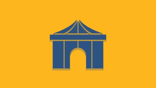 Blue Circus Tent Icon Isolated Orange Background Carnival Camping Tent — Video Stock