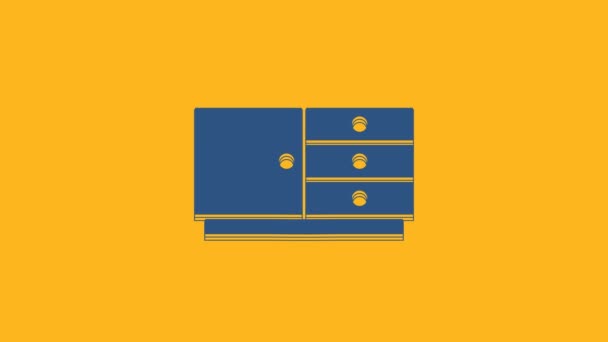 Blue Chest Drawers Icon Isolated Orange Background Video Motion Graphic — Vídeos de Stock
