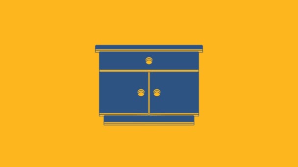 Ícone Mesa Cabeceira Blue Furniture Isolado Fundo Laranja Animação Gráfica — Vídeo de Stock