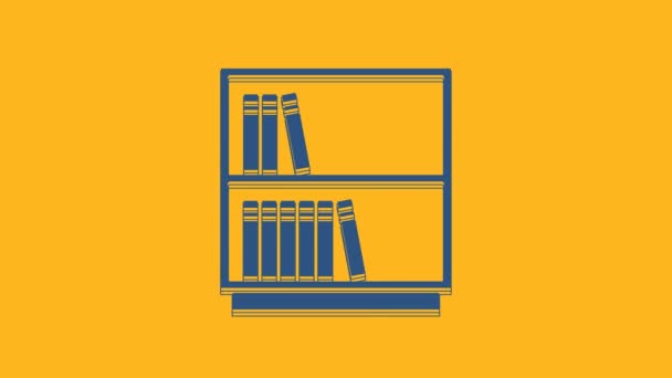 Ícone Estante Biblioteca Azul Isolado Fundo Laranja Animação Gráfica Movimento — Vídeo de Stock