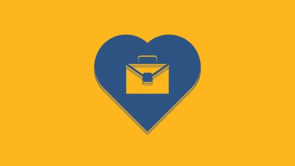 Blue Heart Text Work Icon Isolated Orange Background Video Motion — Stockvideo