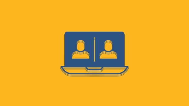 Blue Video Chat Conference Icon Isolated Orange Background Online Meeting — Vídeo de Stock