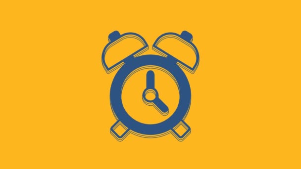 Blue Alarm Clock Icon Isolated Orange Background Wake Get Concept — Video