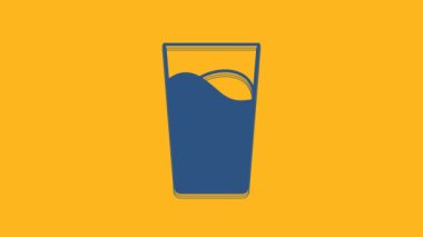 Blue Glass with water icon isolated on orange background. Soda glass. 4K Video motion graphic animation .