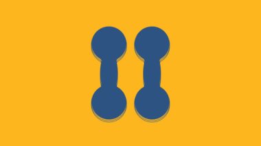 Blue Dumbbell icon isolated on orange background. Muscle lifting icon, fitness barbell, gym, sports equipment, exercise bumbbell. 4K Video motion graphic animation .