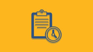 Mavi Spor Eğitim Programı veya turuncu arka planda izole edilmiş fitness planı simgesi. 4K Video hareketli grafik canlandırması .