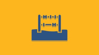 Blue Abacus icon isolated on orange background. Traditional counting frame. Education sign. Mathematics school. 4K Video motion graphic animation .