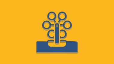 Blue Ferris wheel icon isolated on orange background. Amusement park. Childrens entertainment playground, recreation park. 4K Video motion graphic animation .