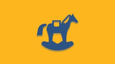 Blue Wooden horse in saddle swing for little children icon isolated on orange background. 4K Video motion graphic animation .