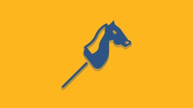 Blue Toy horse icon isolated on orange background. 4K Video motion graphic animation .