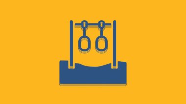 Blue Gymnastic rings icon isolated on orange background. Playground equipment with hanging rope with rings. 4K Video motion graphic animation .
