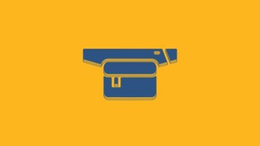 Blue Waist bag of banana icon isolated on orange background. 4K Video motion graphic animation .