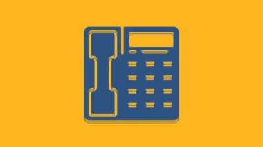Blue Telephone handset icon isolated on orange background. Phone sign. 4K Video motion graphic animation .