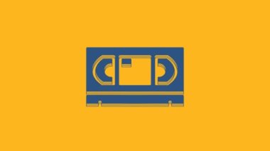 Blue VHS video cassette tape icon isolated on orange background. 4K Video motion graphic animation .