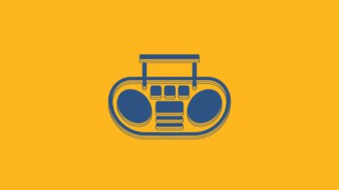 Blue Home stereo with two speakers icon isolated on orange background. Music system. 4K Video motion graphic animation .