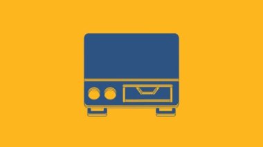 Blue Old video cassette player icon isolated on orange background. Old beautiful retro hipster video cassette recorder. 4K Video motion graphic animation .