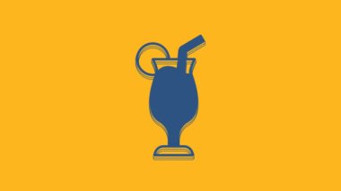 Blue Cocktail and alcohol drink icon isolated on orange background. 4K Video motion graphic animation .