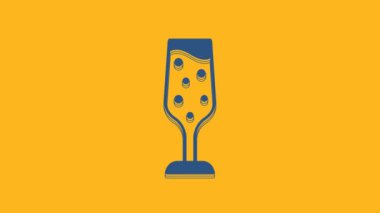 Blue Glass of champagne icon isolated on orange background. 4K Video motion graphic animation .