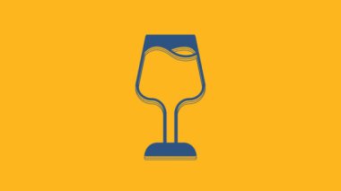 Blue Wine glass icon isolated on orange background. Wineglass sign. 4K Video motion graphic animation .