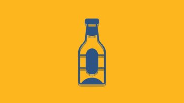 Blue Beer bottle icon isolated on orange background. 4K Video motion graphic animation .
