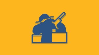 Blue Murder icon isolated on orange background. Body, bleeding, corpse, bleeding icon. Concept of crime scene. 4K Video motion graphic animation .