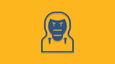 Blue Thief mask icon isolated on orange background. Bandit mask, criminal man. 4K Video motion graphic animation .