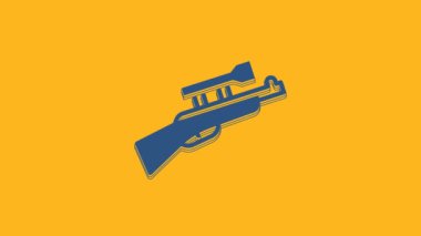 Blue Sniper rifle with scope icon isolated on orange background. 4K Video motion graphic animation .