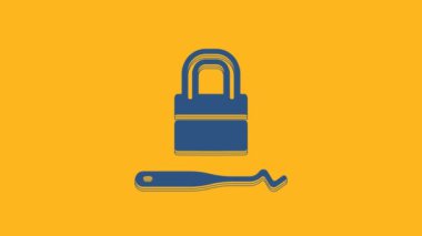 Blue Lockpicks or lock picks for lock picking icon isolated on orange background. 4K Video motion graphic animation .