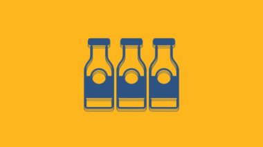 Blue Closed glass bottle with milk icon isolated on orange background. 4K Video motion graphic animation .