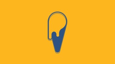 Blue Ice cream in waffle cone icon isolated on orange background. Sweet symbol. 4K Video motion graphic animation .