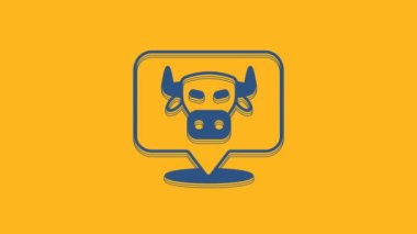 Blue Cow head icon isolated on orange background. 4K Video motion graphic animation .