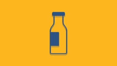 Blue Closed glass bottle with milk icon isolated on orange background. 4K Video motion graphic animation .