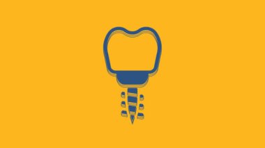 Blue Dental implant icon isolated on orange background. 4K Video motion graphic animation .