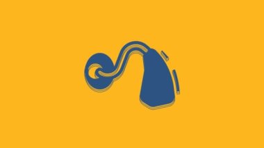 Blue Hearing aid icon isolated on orange background. Hearing and ear. 4K Video motion graphic animation .