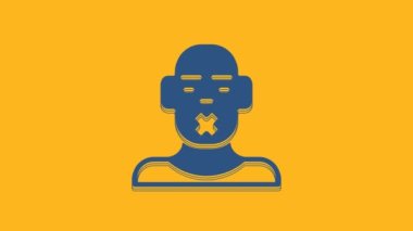 Blue Head of deaf and dumb guy icon isolated on orange background. Dumbness sign. Disability concept. 4K Video motion graphic animation .