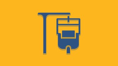 Blue IV bag icon isolated on orange background. Blood bag. Donate blood concept. The concept of treatment and therapy, chemotherapy. 4K Video motion graphic animation .